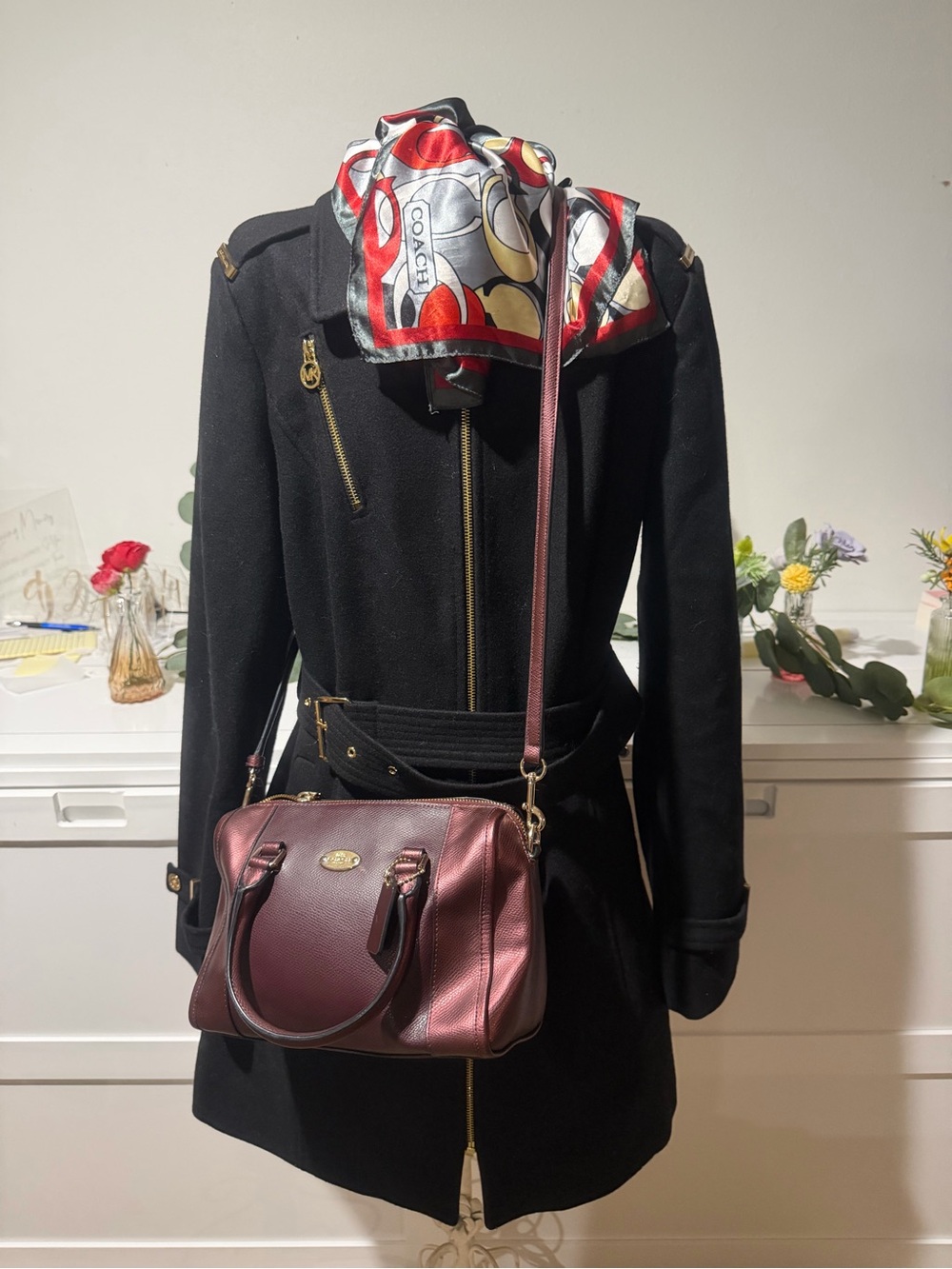Coach Metallic Burgundy Leather Satchel with Gold Hardware and Detachable Strap - Picture 2 of 13
